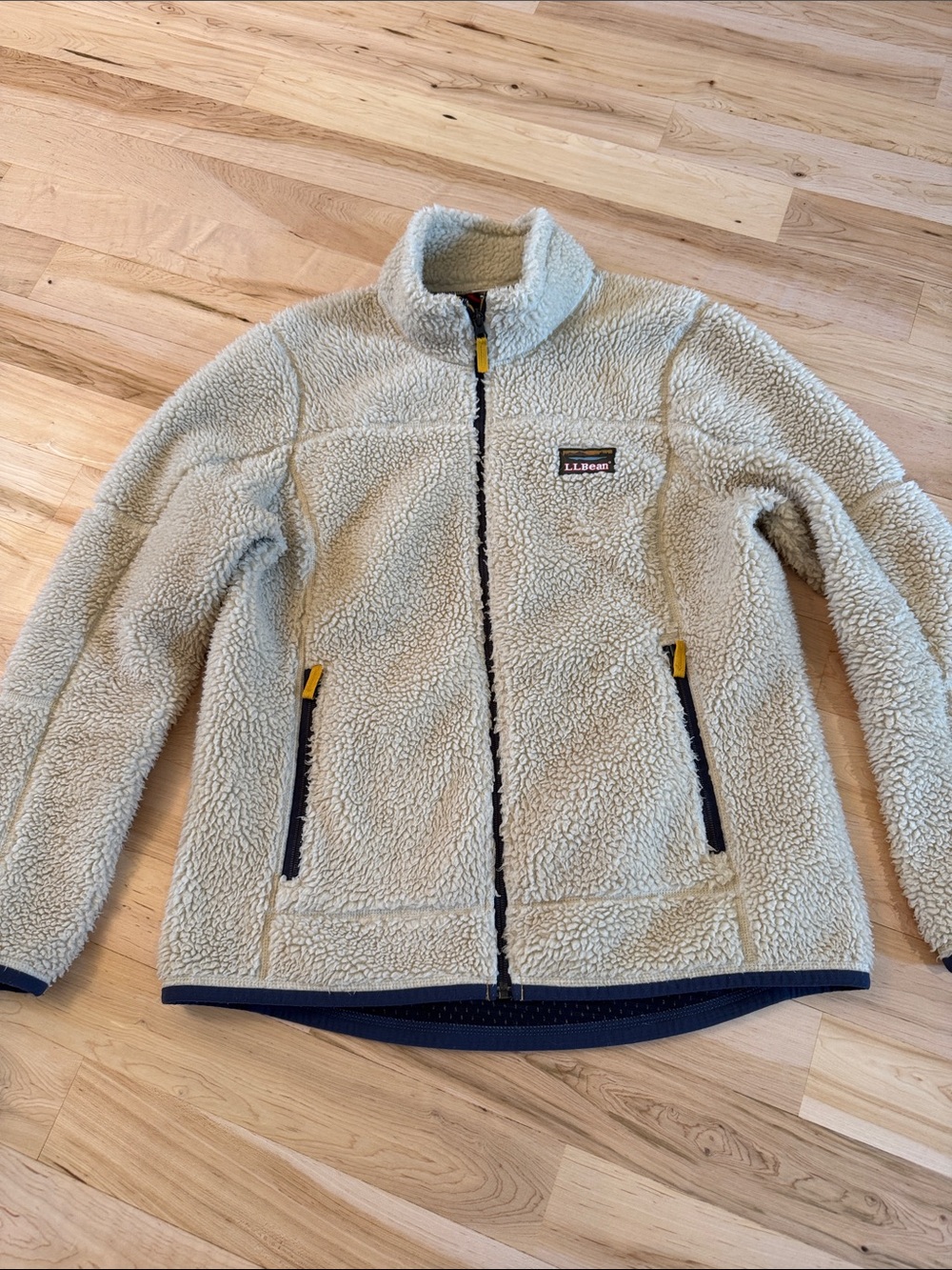 LL Bean High Pile Sherpa Fleece Jacket Full Zip Beige Outdoor-M-Unisex